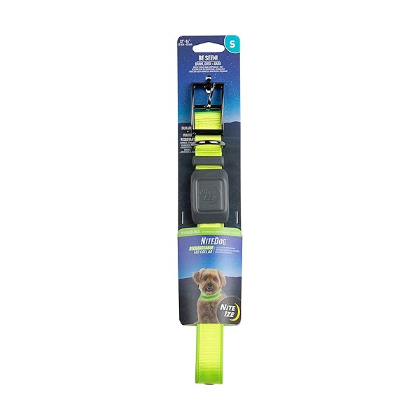 Nite Ize NiteDog Rechargeable LED Dog Collar Water Resistant Durable Metal Buckle Small Lime for Night Activities