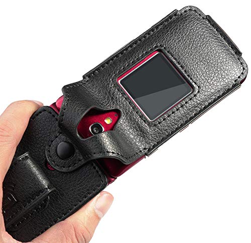 Nakedcellphone Jitterbug Flip Phone Case Black Vegan Leather Form-Fit Cover with Built-in Screen Protection and Metal Belt Clip for Seniors - View 4 of 10