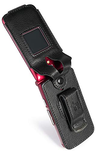 Nakedcellphone Jitterbug Flip Phone Case Black Vegan Leather Form-Fit Cover with Built-in Screen Protection and Metal Belt Clip for Seniors - View 5 of 10