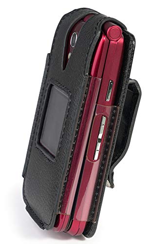 Nakedcellphone Jitterbug Flip Phone Case Black Vegan Leather Form-Fit Cover with Built-in Screen Protection and Metal Belt Clip for Seniors - View 7 of 10