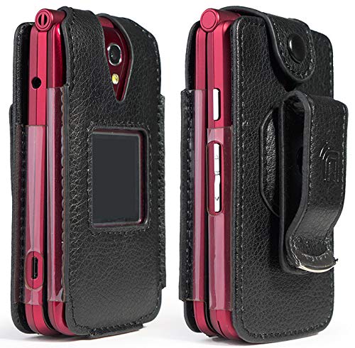 Nakedcellphone Jitterbug Flip Phone Case Black Vegan Leather Form-Fit Cover with Built-in Screen Protection and Metal Belt Clip for Seniors - View 9 of 10