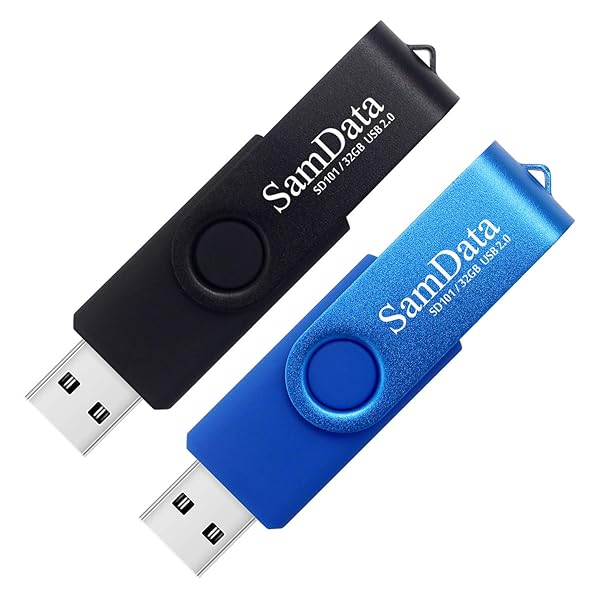 SamData SamData 32GB USB Flash Drives 2-Pack with LED Light - Black & Blue Thumb Drives for Storage & Backup