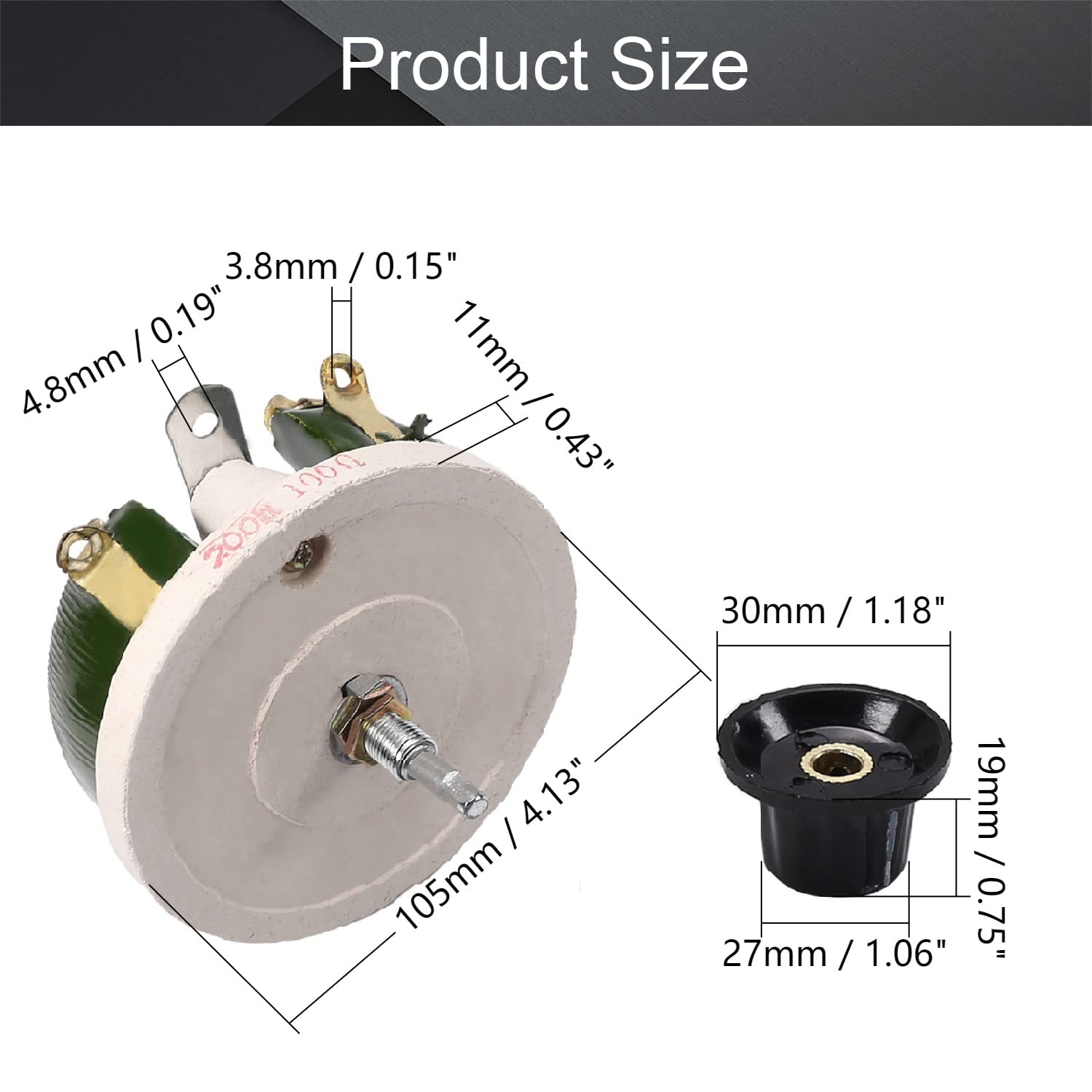 Fielect Fielect 200W 100R Ohm Ceramic Wire Wound Potentiometer Linear Rotary Resistor Rheostat for Industrial Machinery RPM Control - View 2 of 6