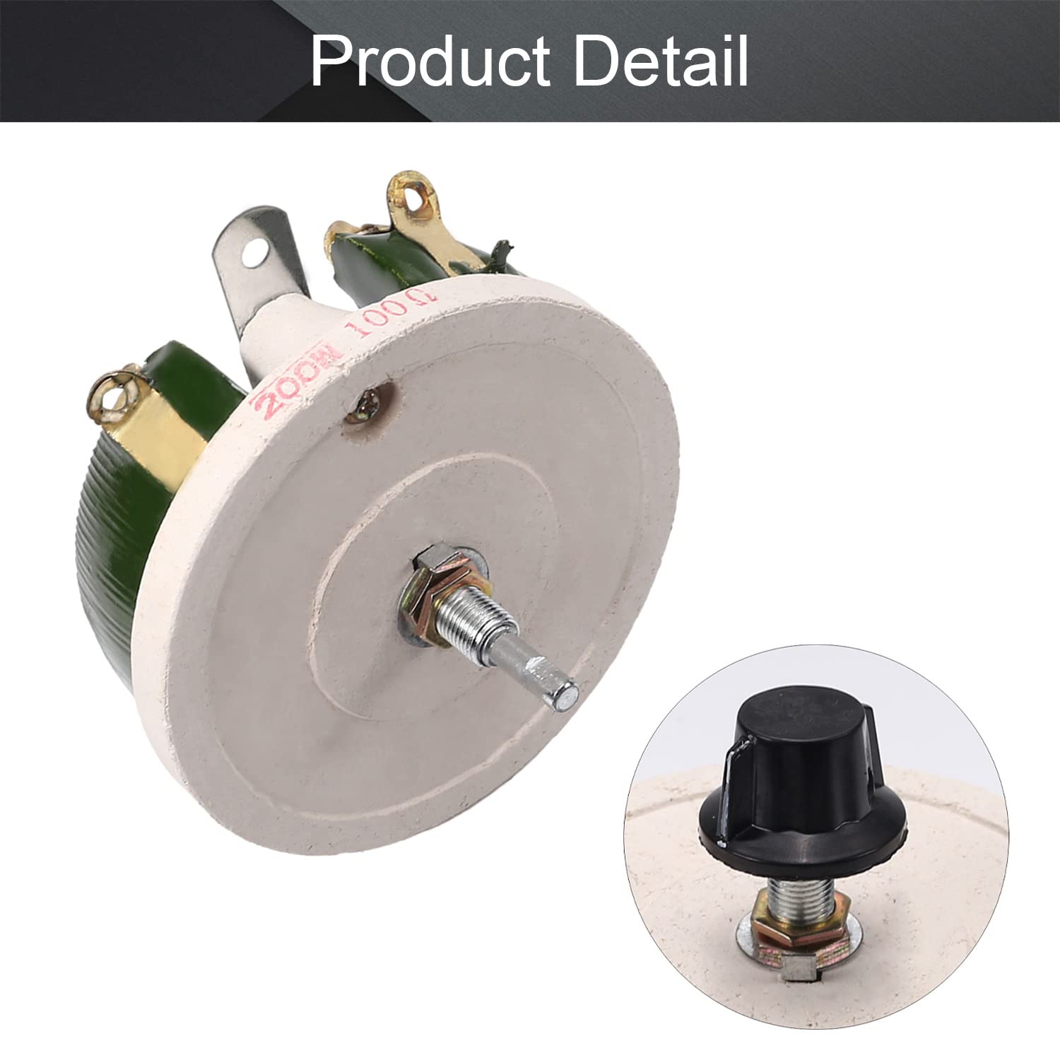 Fielect Fielect 200W 100R Ohm Ceramic Wire Wound Potentiometer Linear Rotary Resistor Rheostat for Industrial Machinery RPM Control - View 5 of 6