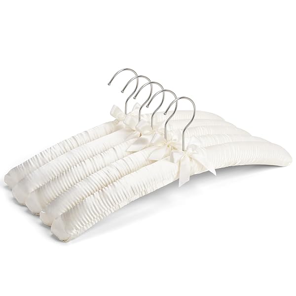 Amber Home Amber Home 5 Pack Ivory Satin Padded Hangers - Anti-Slip Cushioned for Sweaters & Dresses
