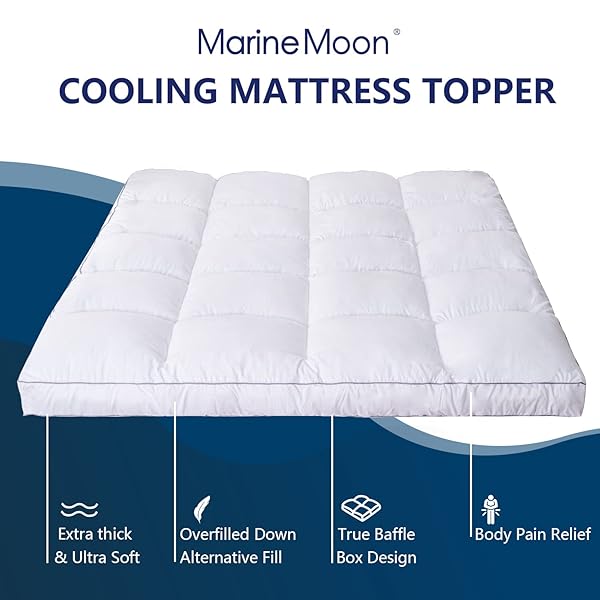 Marine Moon Marine Moon Extra Thick Cooling Plush Pillow Top Mattress Bed Topper Fluffy Soft Hotel Quality Down Alternative for Full Size Bed - View 4 of 7