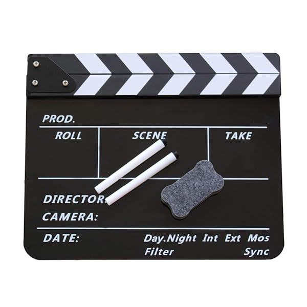 Snnisttek Coolbuy112 Movie Directors Clapboard Acrylic Clapper Board for Photography Studio Video TV with Magnetic Eraser and Custom Pens Black