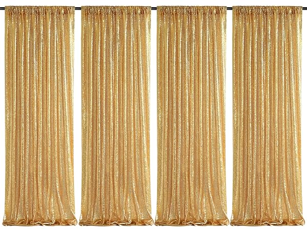 SoarDream 4 Pcs Sequin Backdrop Curtain 2ftx8ft - Gold Glitter Wedding Ceremony Drapes