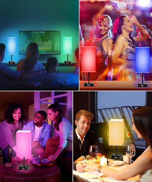 cozoo Cozoo Bluetooth WiFi RGB USB Bedside Table Lamp with Charging Ports and Outlets Dimmable Music Sync Color Changing Light for Home Bedroom - View 6 of 8