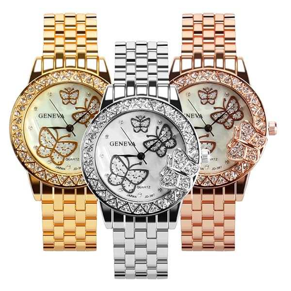 Weicam Weicam Women 3 Pc Simple Crystal Butterfly Watch Analog Quartz Wrist Watches Jewelry Set
