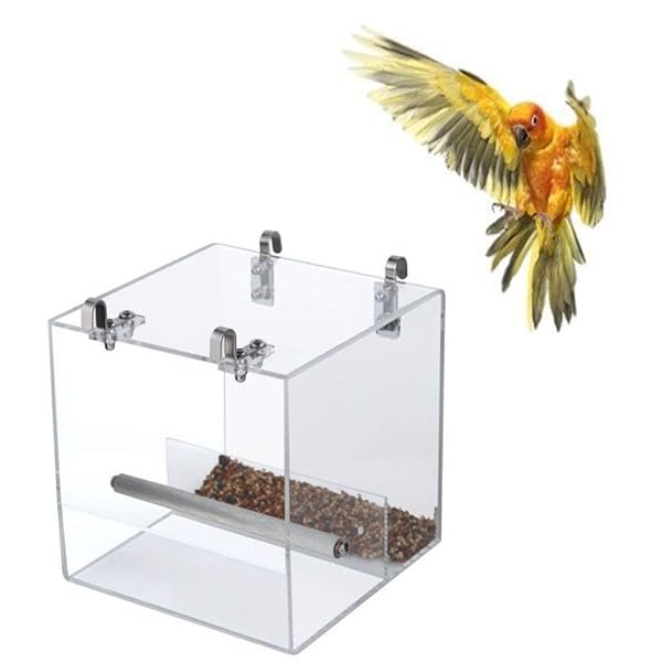 POPETPOP POPETPOP No Mess Bird Feeder for Cage with Hooks Keeps Cage Cleaner for Parakeet Canary Cockatiel Finch Foraging Systems Seed Corral