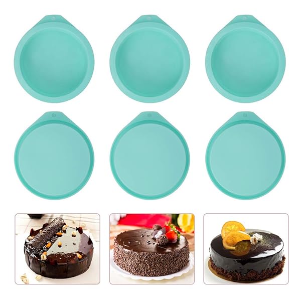 Staruby Staruby 6-Pack Silicone Cake Molds - 4 Inch Round Baking Pans for Rainbow Cakes & Coasters - Durable Green Silicone Set