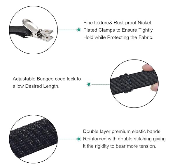QoeCycth QoeCycth Adjustable Bed Sheet Straps Clips 8Pcs Elastic Fasteners for Mattress Sofa Couch Table Cloth and Ironing Board Cover Black - View 2 of 7