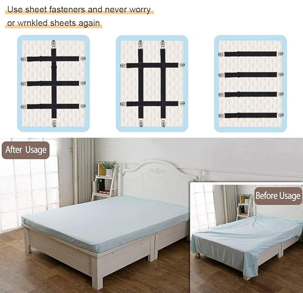 QoeCycth QoeCycth Adjustable Bed Sheet Straps Clips 8Pcs Elastic Fasteners for Mattress Sofa Couch Table Cloth and Ironing Board Cover Black - View 3 of 7
