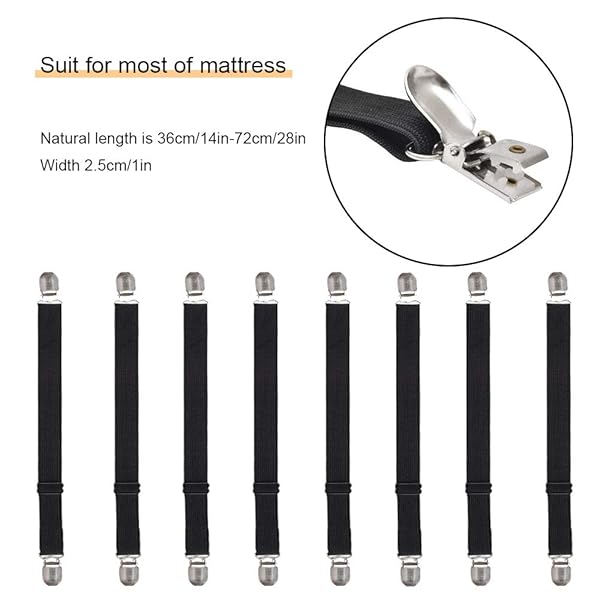 QoeCycth QoeCycth Adjustable Bed Sheet Straps Clips 8Pcs Elastic Fasteners for Mattress Sofa Couch Table Cloth and Ironing Board Cover Black - View 4 of 7