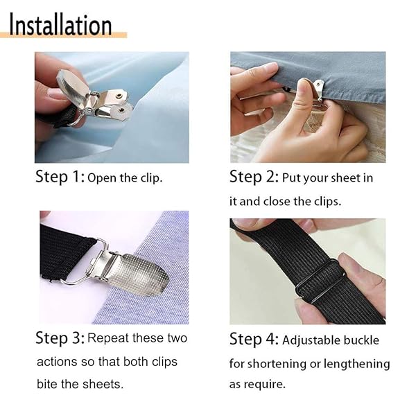 QoeCycth QoeCycth Adjustable Bed Sheet Straps Clips 8Pcs Elastic Fasteners for Mattress Sofa Couch Table Cloth and Ironing Board Cover Black - View 5 of 7