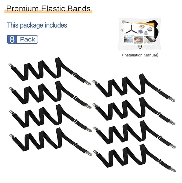 QoeCycth QoeCycth Adjustable Bed Sheet Straps Clips 8Pcs Elastic Fasteners for Mattress Sofa Couch Table Cloth and Ironing Board Cover Black - View 7 of 7