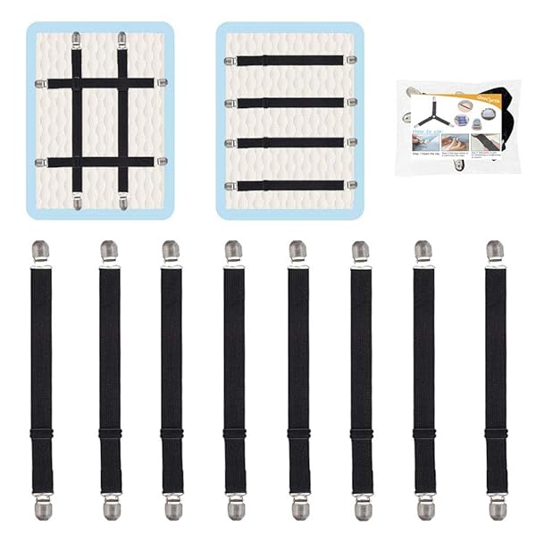 QoeCycth QoeCycth Adjustable Bed Sheet Straps Clips 8Pcs Elastic Fasteners for Mattress Sofa Couch Table Cloth and Ironing Board Cover Black