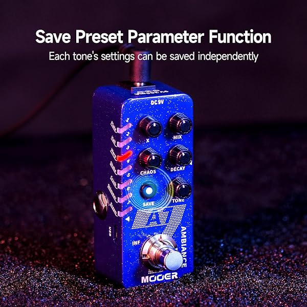 MOOER MOOER A7 Ambiance Mini Reverb Pedal with Lofi Octave Modulation Effects and Infinite Trail Function - View 6 of 7