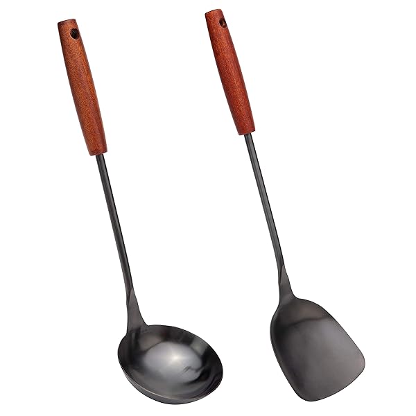 FJNATINH "FJNATINH Stainless Steel Wok Tool Set: 14.2-15" Spatula & Ladle for Perfect Cooking"