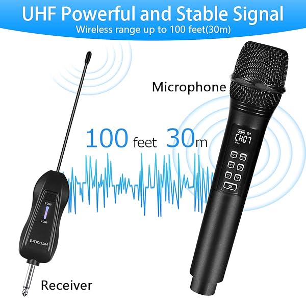 Kithouse K28 Rechargeable Wireless Microphone Karaoke Cordless with Volume Echo Control UHF Handheld Dynamic Microphone for Singing Speech Black - View 5 of 6