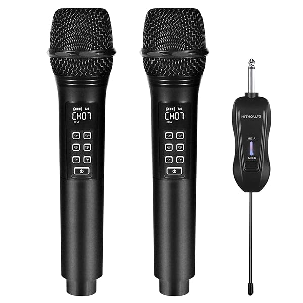 Kithouse K28 Rechargeable Wireless Microphone Karaoke Cordless with Volume Echo Control UHF Handheld Dynamic Microphone for Singing Speech Black