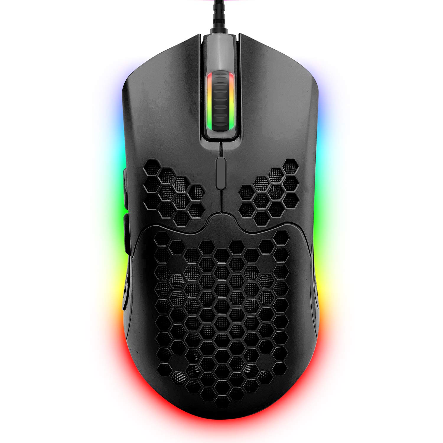 Wired Gaming Mouse 16000 DPI Optical Sensor Chroma RGB Lightweight Honeycomb Shell Ultraweave Cable 7 Programmable Buttons for PC Gamer Black