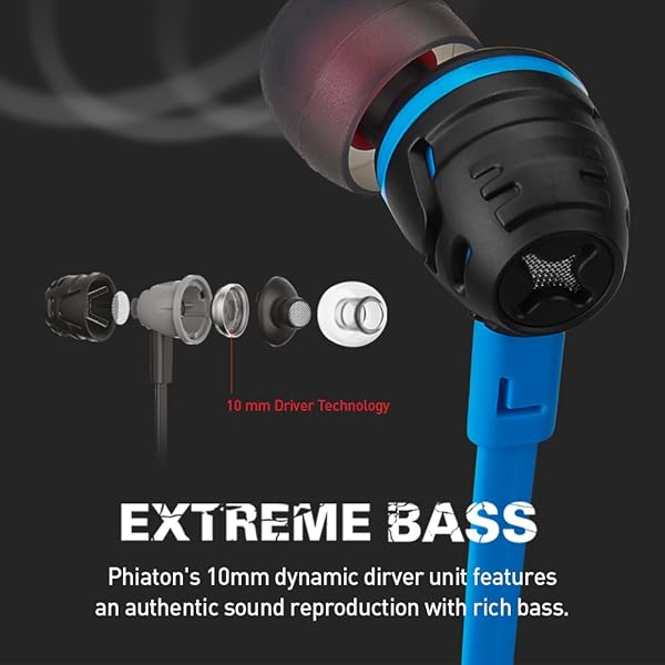 Phiaton Phiaton C450S Wired Earbuds with Microphone and Controller Extreme Bass Light Blue In Ear Stereo Headphones - View 5 of 6