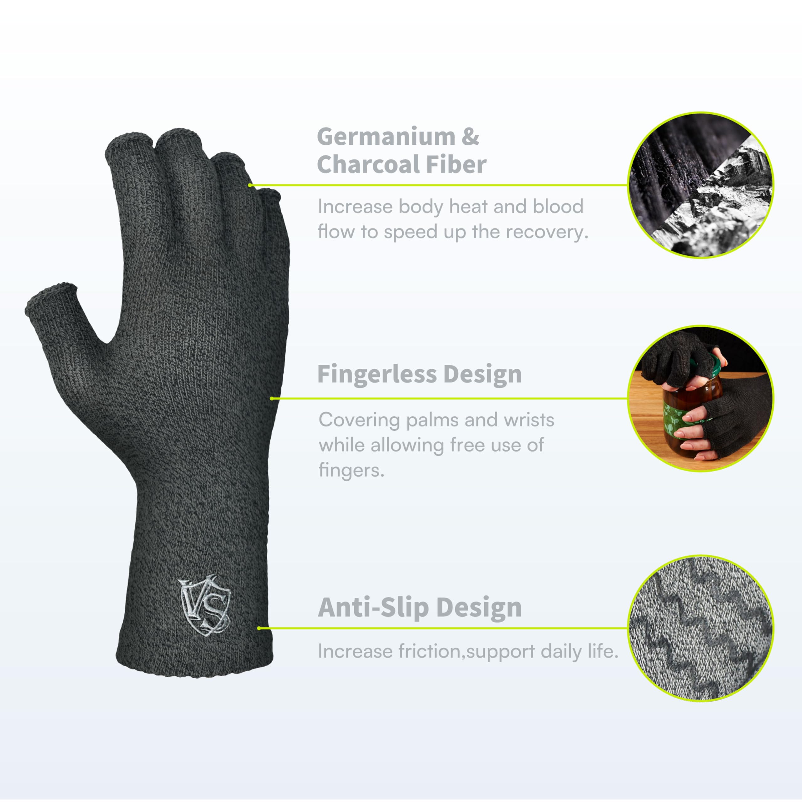 VS VITAL SALVEO Vital Salveo Fingerless Compression Arthritis Gloves for Pain Relief Carpal Tunnel Support for Men and Women Dark Grey XL - View 4 of 7