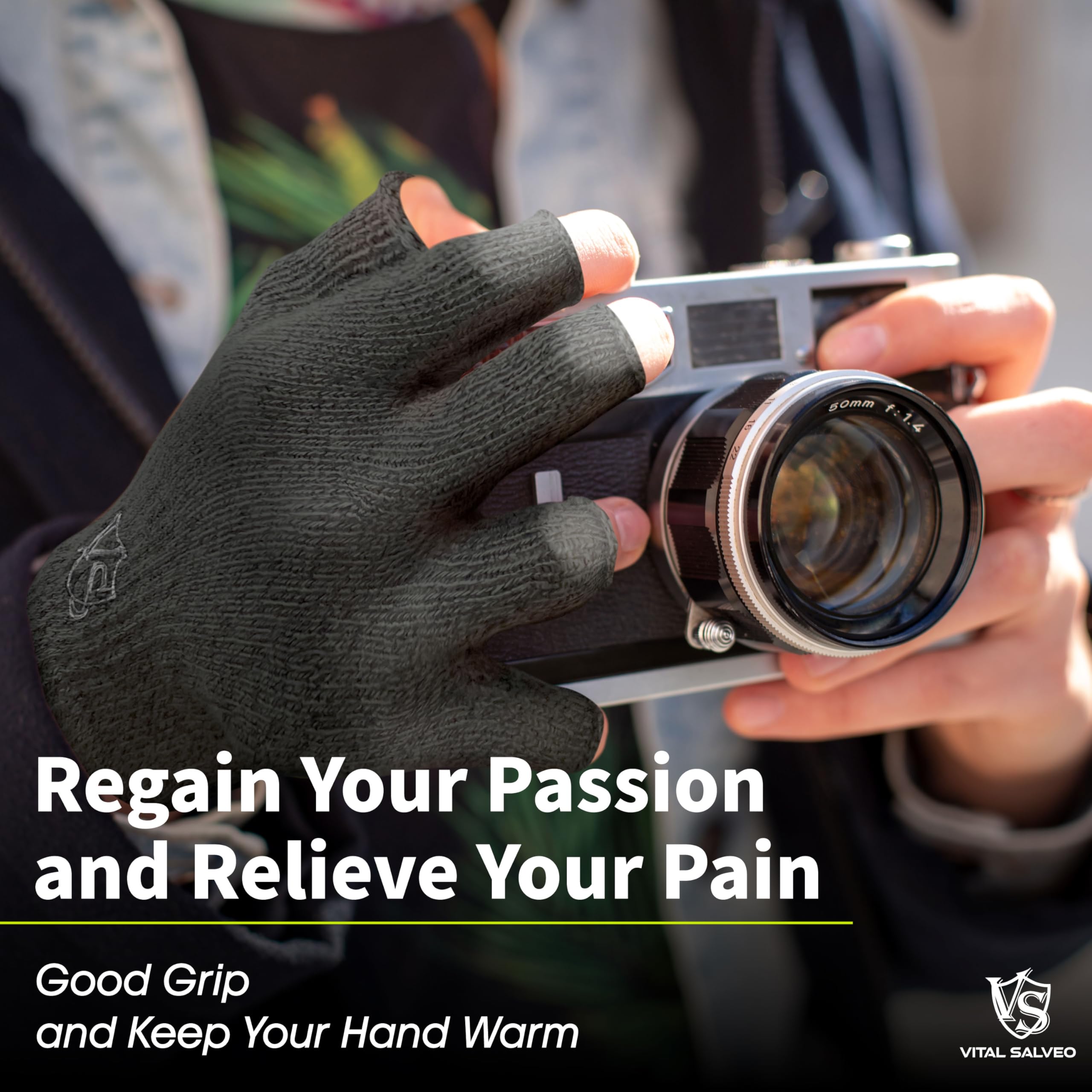 VS VITAL SALVEO Vital Salveo Fingerless Compression Arthritis Gloves for Pain Relief Carpal Tunnel Support for Men and Women Dark Grey XL - View 5 of 7