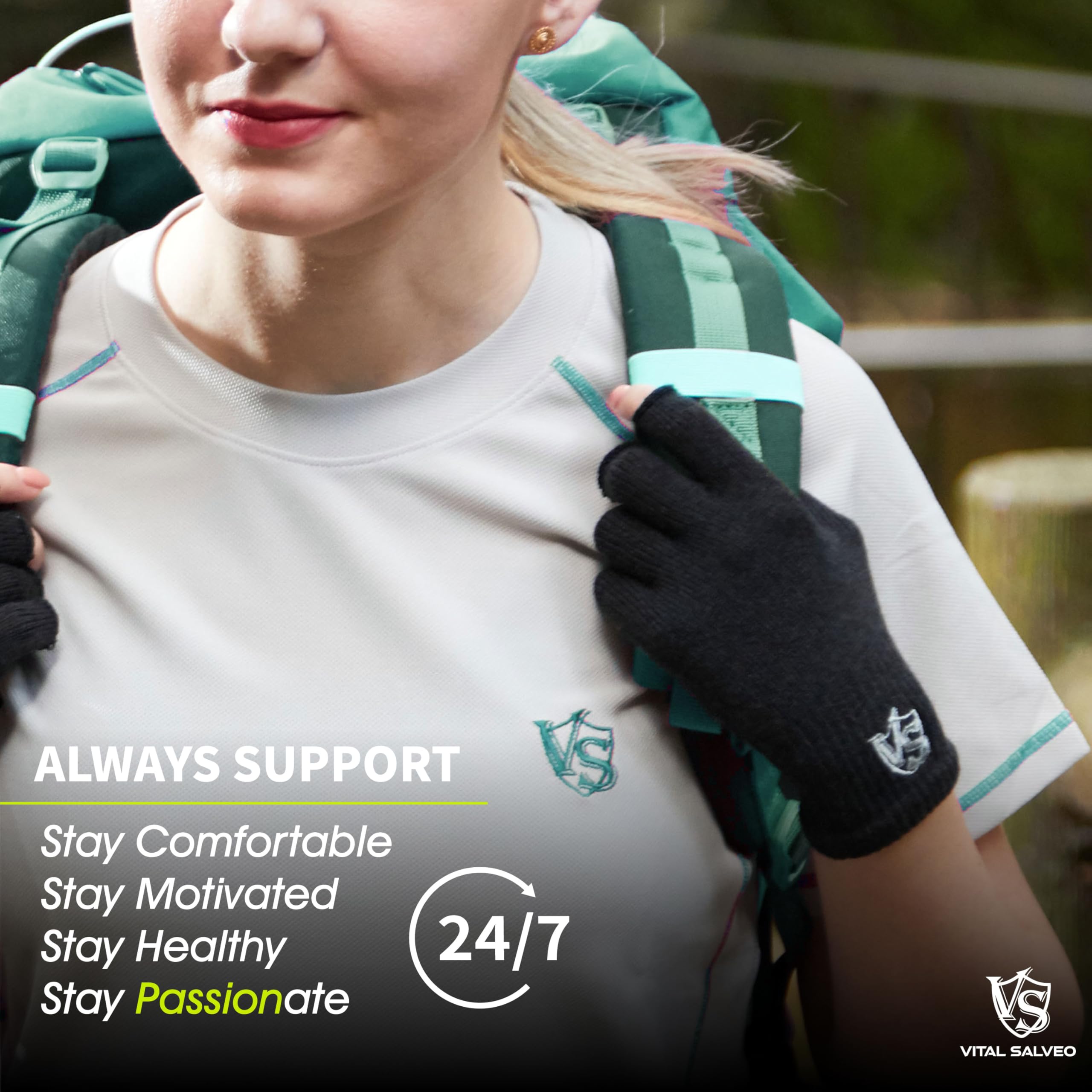 VS VITAL SALVEO Vital Salveo Fingerless Compression Arthritis Gloves for Pain Relief Carpal Tunnel Support for Men and Women Dark Grey XL - View 7 of 7