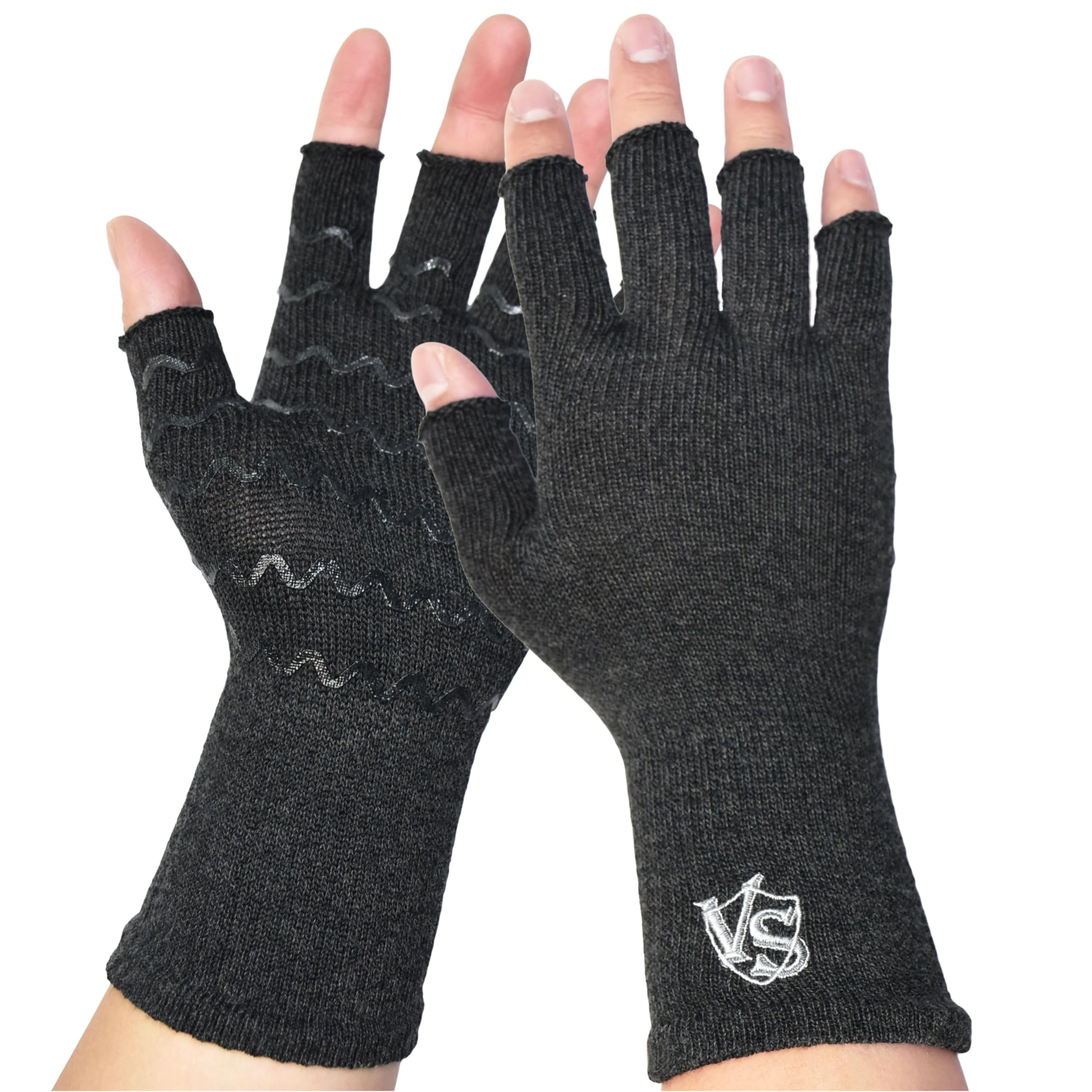 VS VITAL SALVEO Vital Salveo Fingerless Compression Arthritis Gloves for Pain Relief Carpal Tunnel Support for Men and Women Dark Grey XL