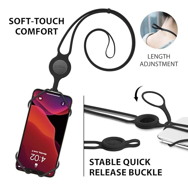 BONE BONE Lanyard Phone Tie 2 Adjustable Silicone Neck Holder for Smartphones Black Card Holder Universal Cell Phone Strap - View 6 of 7