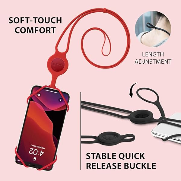BONE BONE Lanyard Phone Tie 2 Adjustable Silicone Neck Holder for Smartphones Red - View 5 of 7
