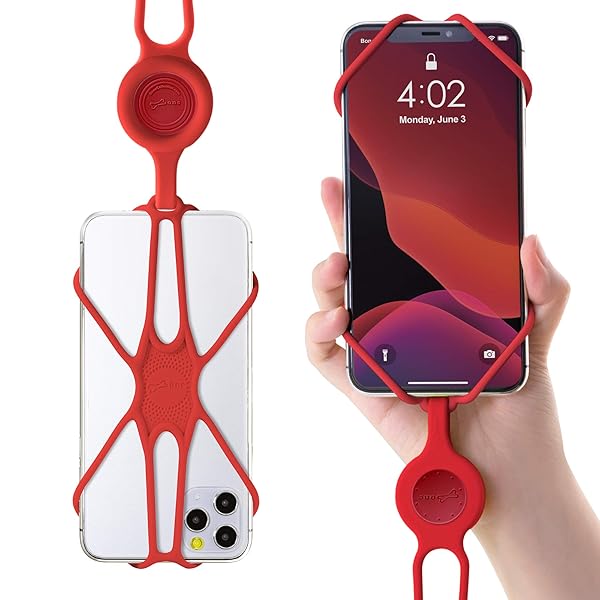BONE BONE Lanyard Phone Tie 2 Adjustable Silicone Neck Holder for Smartphones Red