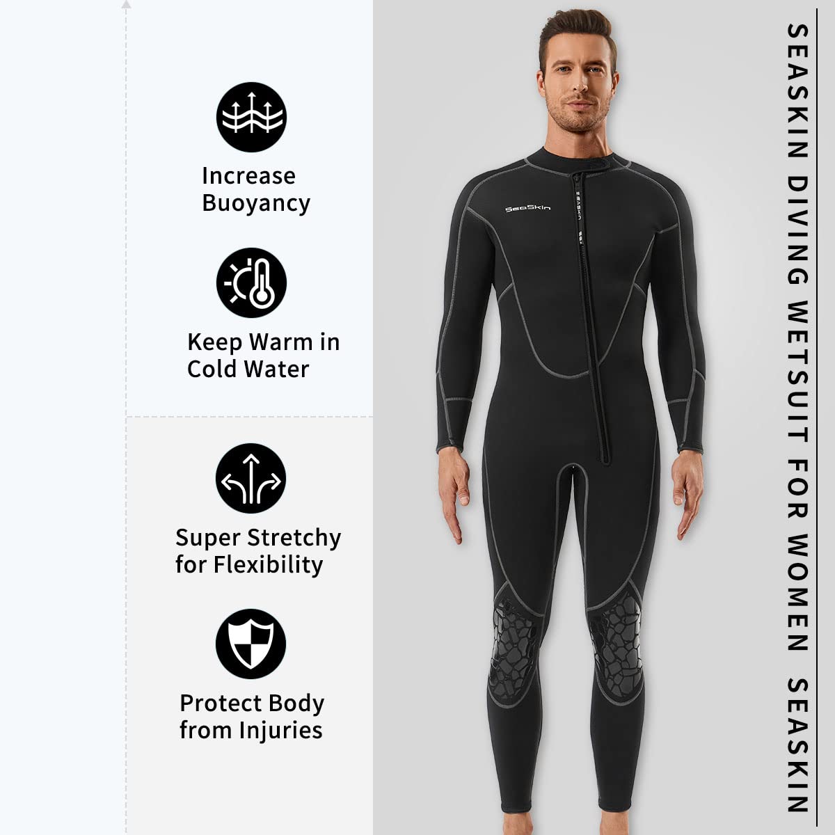 Seaskin Seaskin Mens 3mm Shorty Wetsuit Full Body Diving Suit Front Zip for Diving Snorkeling Surfing Swimming X-Large - View 3 of 6