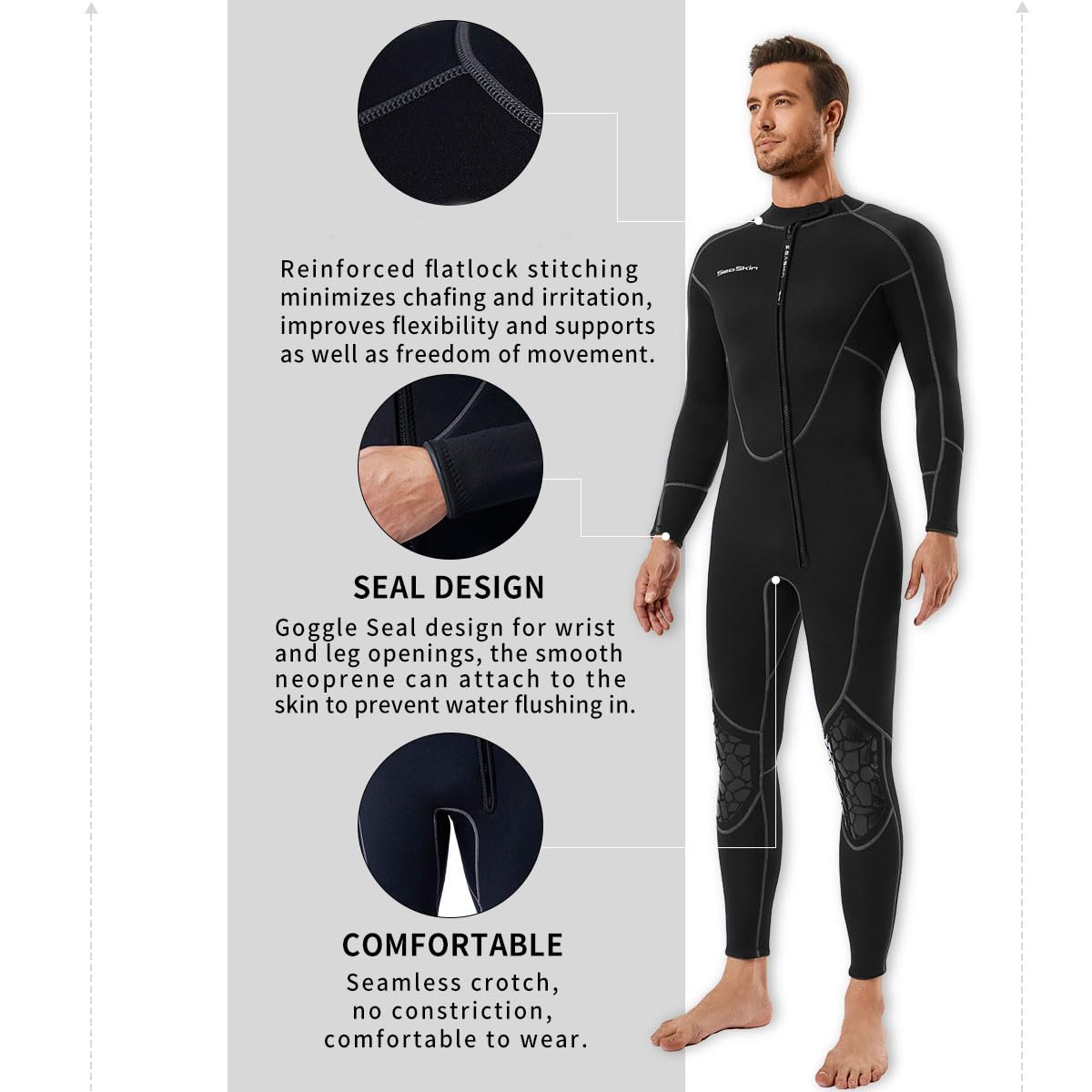 Seaskin Seaskin Mens 3mm Shorty Wetsuit Full Body Diving Suit Front Zip for Diving Snorkeling Surfing Swimming X-Large - View 4 of 6