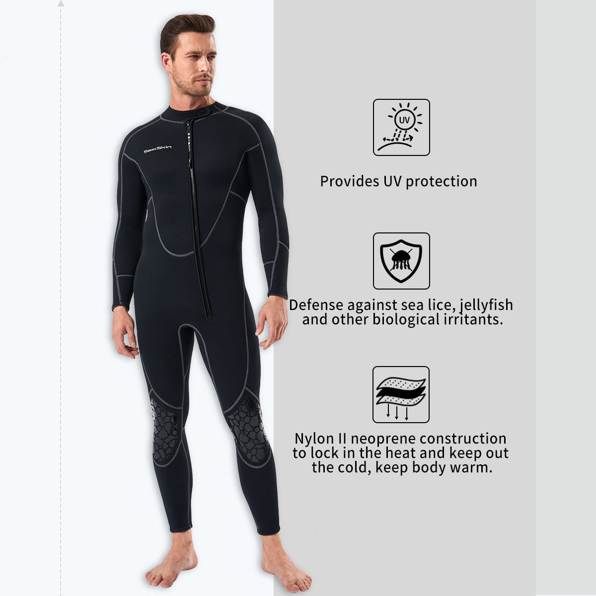 Seaskin Seaskin Mens 3mm Shorty Wetsuit Full Body Diving Suit Front Zip for Diving Snorkeling Surfing Swimming X-Large - View 5 of 6