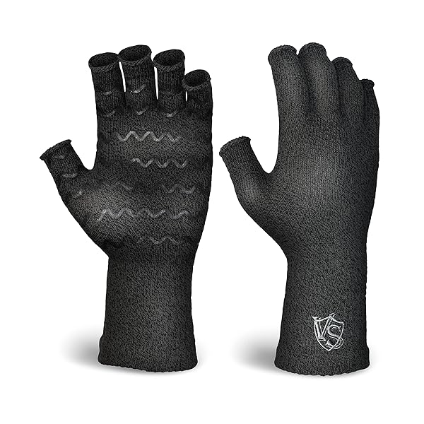 VS VITAL SALVEO Vital Salveo Fingerless Compression Arthritis Gloves for Pain Relief Carpal Tunnel Support for Men and Women Dark Grey Large
