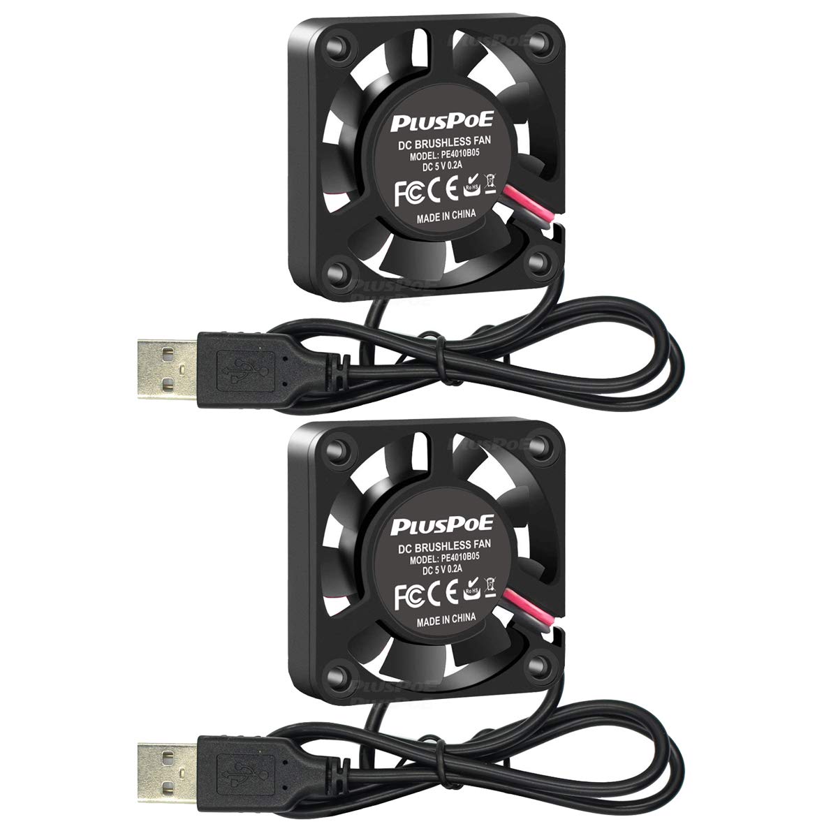 PLUSPOE PLUSPOE 2-Pack 40mm x10mm DC 5V USB Brushless Cooling Fan Quiet Operation Dual Ball Bearing Small Computer Fan