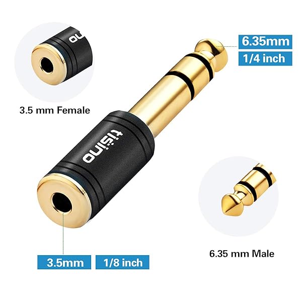 Tisino "Tisino 3.5mm to 1/4 Stereo Adapter - 1/8" Female to 1/4" Male Aux Converter - Black, 1PCS" - View 5 of 6
