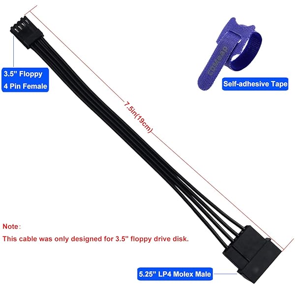 COMeap "COMeap 2-Pack LP4 to 3.5" Floppy Drive Power Adapter Cable - 7.5-inch Molex FDD Connector" - View 6 of 8