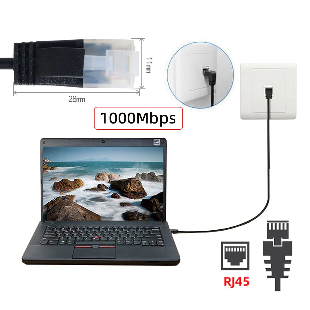 chenyang Chenyang Cat6 RJ45 Ultra Slim 90 Degree Left Angled Ethernet Extension Cable 0.5M for Laptop Router TV Box - View 6 of 9