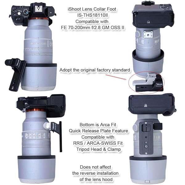 iShoot iShoot Lens Collar Foot Tripod Mount for Sony 100-400mm, 70-200mm & 18-110mm - Arca-Swiss Quick Release Compatible - View 8 of 10