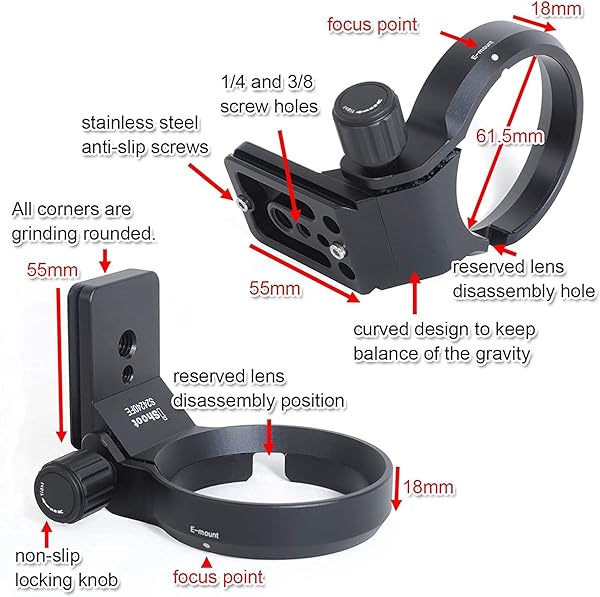 iShoot iShoot Lens Collar Tripod Mount for Sony FE 24-240mm, 24-105mm, 16-35mm, 24-70mm, 35mm, 50mm, 85mm - Ultimate Support Bracket - View 5 of 11