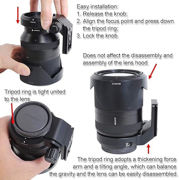 iShoot iShoot Lens Collar Tripod Mount for Sony FE 24-240mm, 24-105mm, 16-35mm, 24-70mm, 35mm, 50mm, 85mm - Ultimate Support Bracket - View 6 of 11