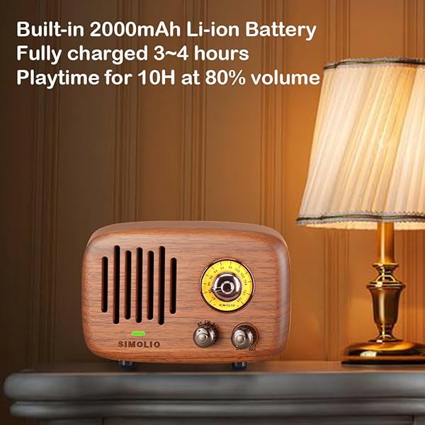 SIMOLIO SIMOLIO Retro Bluetooth Speakers Loud HD Sound Vintage Wooden Speaker with FM Radio AUX Portable for Home Office Decorations - View 5 of 7