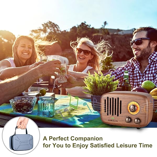 SIMOLIO SIMOLIO Retro Bluetooth Speakers Loud HD Sound Vintage Wooden Speaker with FM Radio AUX Portable for Home Office Decorations - View 6 of 7