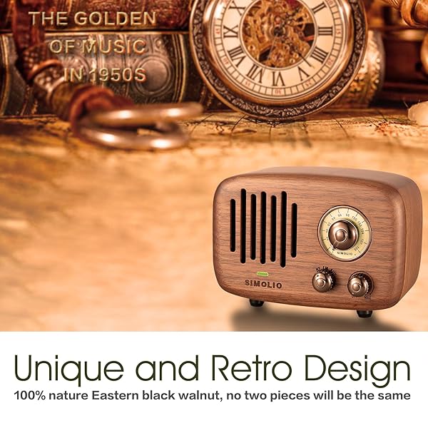 SIMOLIO SIMOLIO Retro Bluetooth Speakers Loud HD Sound Vintage Wooden Speaker with FM Radio AUX Portable for Home Office Decorations - View 7 of 7