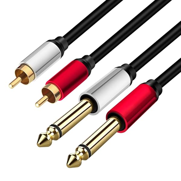 Yeung Qee Yeung Qee 15ft 2 x 6.35 mm to 2RCA Cable Dual 1/4 inch TS Stereo Jack Male to 2 RCA Male Audio Splitter Adapter Black